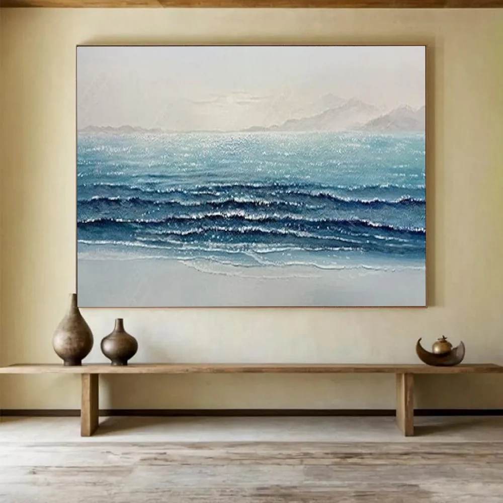 Waves Hand-painted Ocean Sparkling Acrylic Abstract Artwork B3IPP